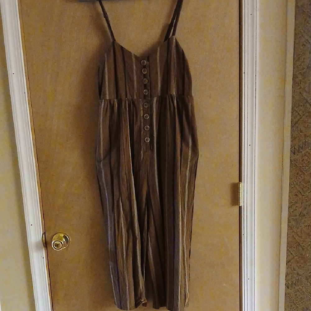 Forever 21 Brown and Blue Striped Jumpsuit